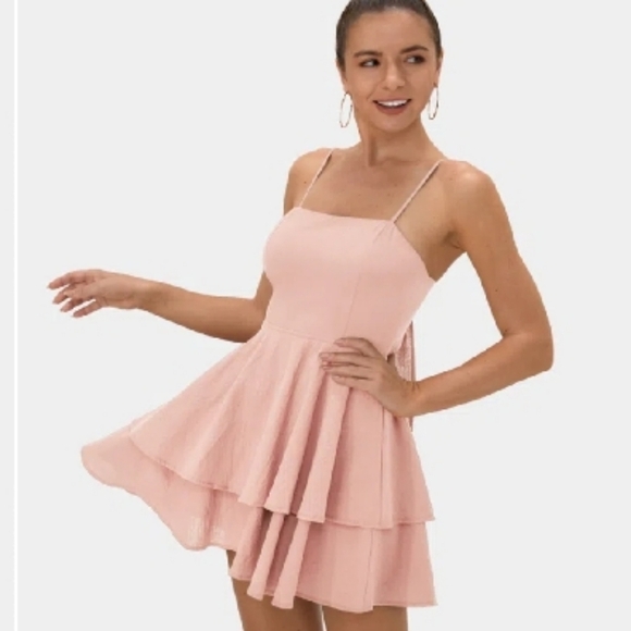 172. New HALARA Pink Tiered Ruffled Mini Dress Size XL - Picture 1 of 4